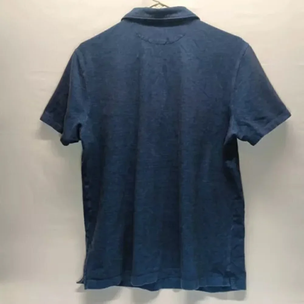 Banana Republic Pique Polo Men's Large Heathered Blue Front Pocket Top Shirt GUC